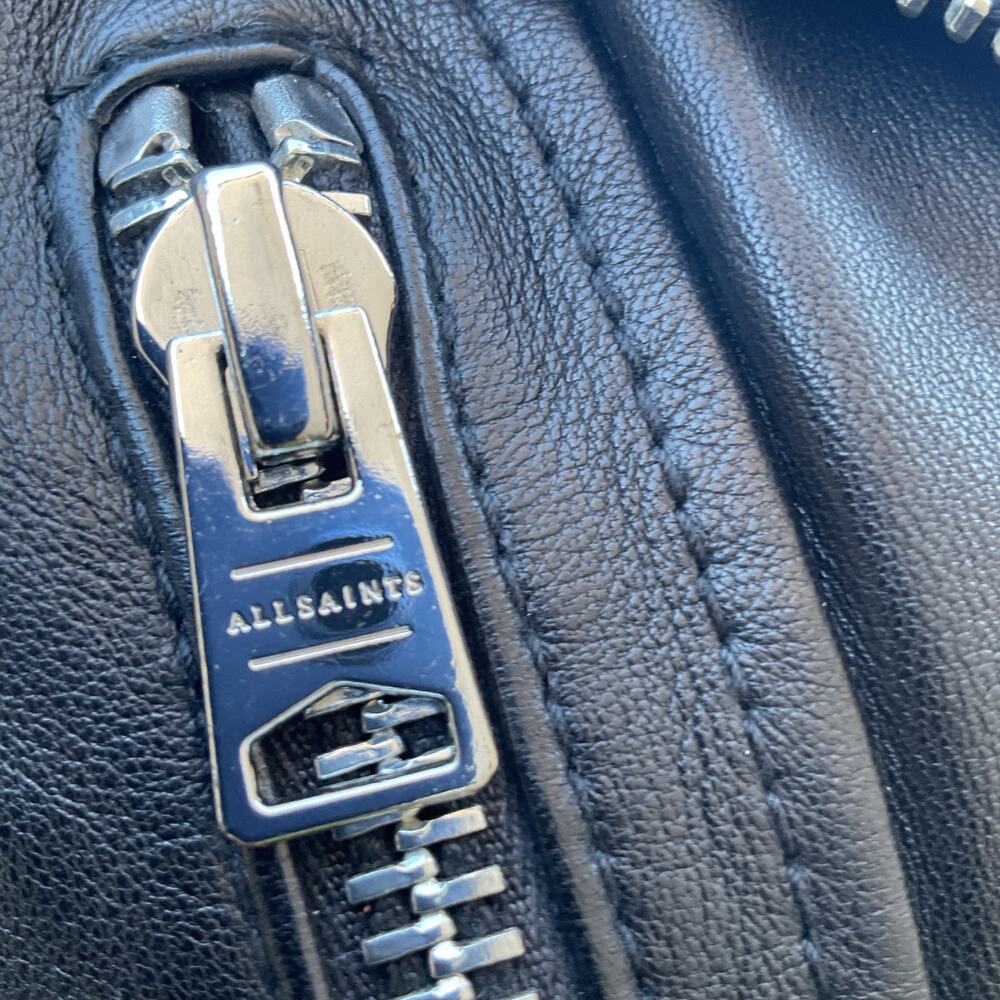 AllSaints Black Leather Moto Biker Jacket NWT Quilted Cropped Women US 2 - Picture 12 of 13